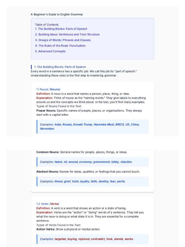 5 AUG Comprehensive Grammar Notes | PDF | Verb | Adverb