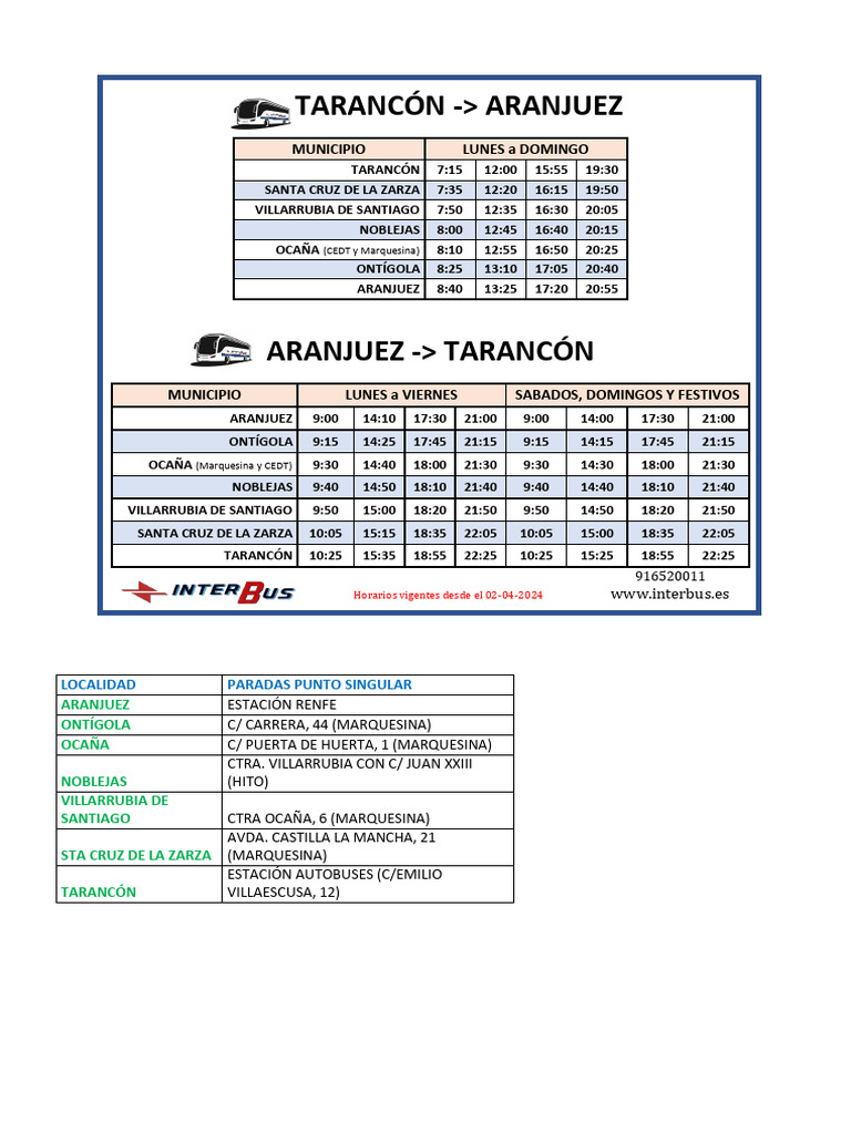 Horarios de Autobuses TarancónAranjuez PDF