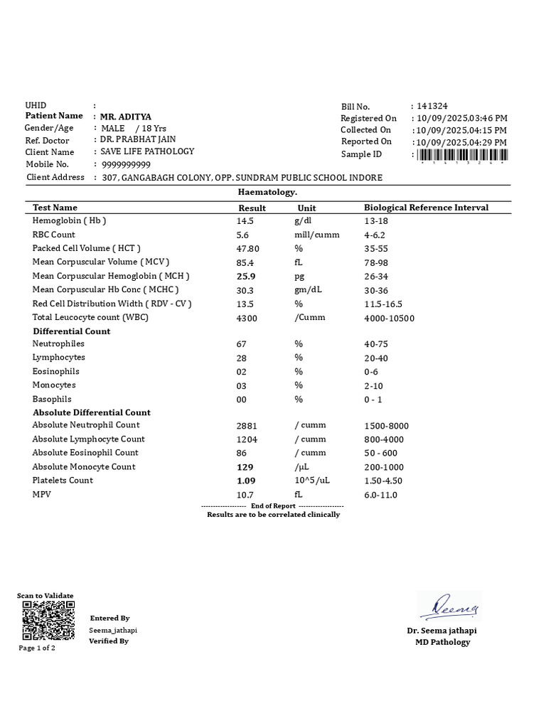 Hematology and LFT Report for Mr. Aditya | PDF | Body Fluids | Medical ...