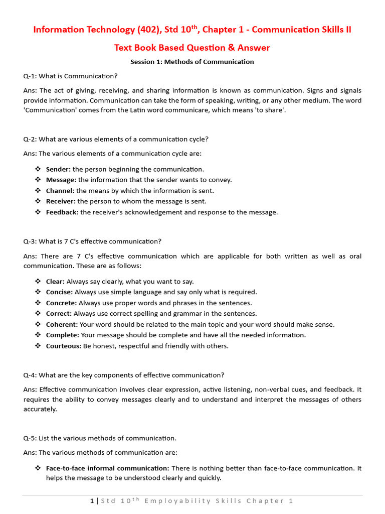 Communication Skills Answer Key | PDF | Nonverbal Communication ...