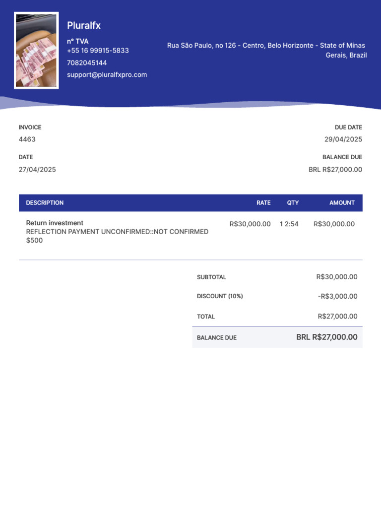 Invoice #4463 for Pluralfx Services | PDF | Brazil
