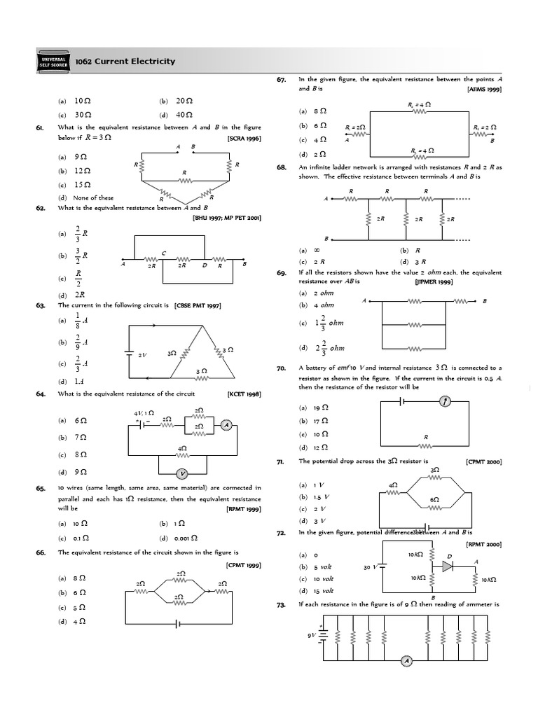 Current Electricity Problems and Solutions | PDF | Series And Parallel ...