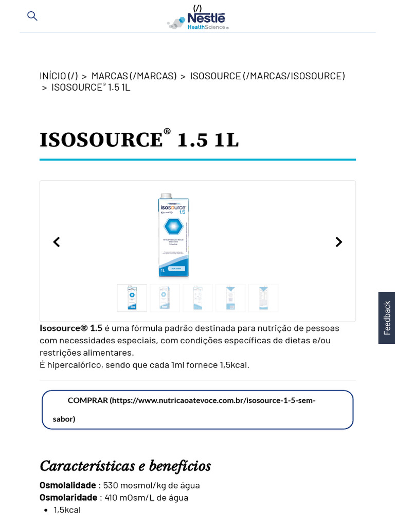Fórmula Isosource 1.5 para Nutrição | PDF | Soja | Substancias químicas