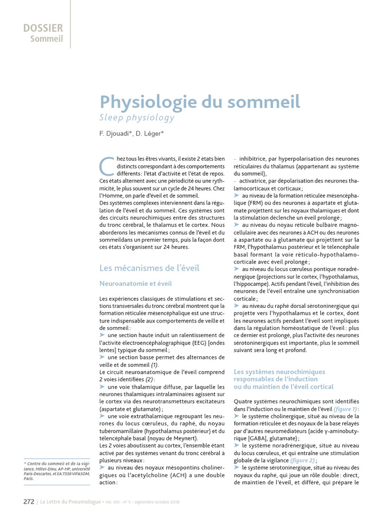 Physiologie du sommeil et éveil humain | PDF | Sommeil | Thalamus