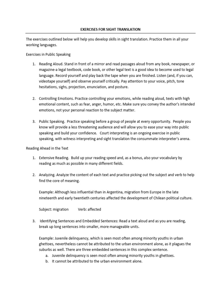 Sight Translation Practice Exercises | PDF | Translations | Emotions