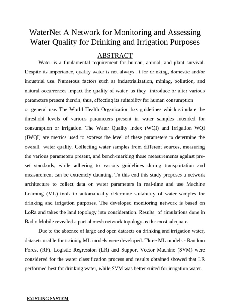 WaterNet A Network For Monitoring and Assessing Water Quality For ...