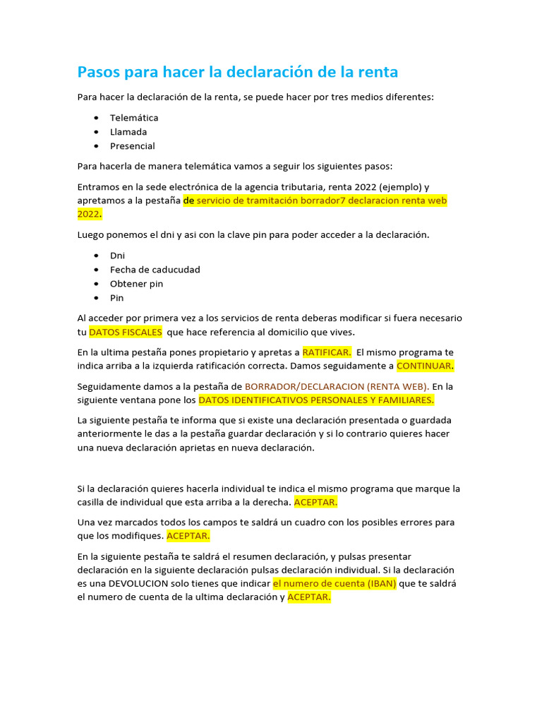 Cómo hacer la declaración de la renta 2022 | PDF