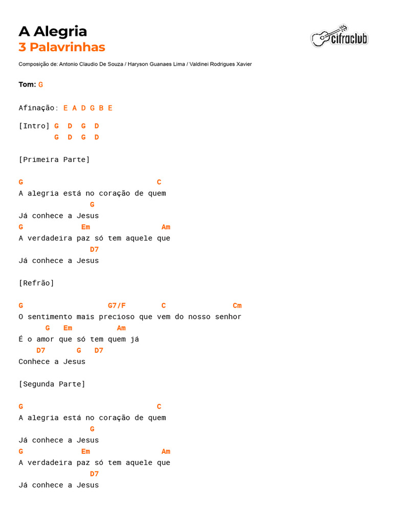 Cifra: A Alegria - 3 Palavrinhas | PDF