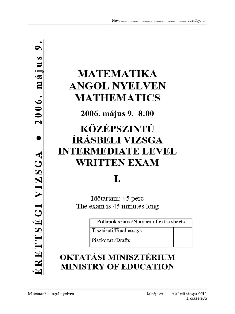 Intermediate Level Math Exam 2006 | PDF | Mathematics