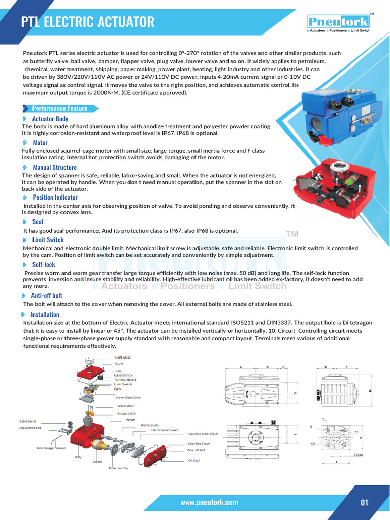 PTL Series Electric Actuator Overview | PDF | Electric Motor | Actuator