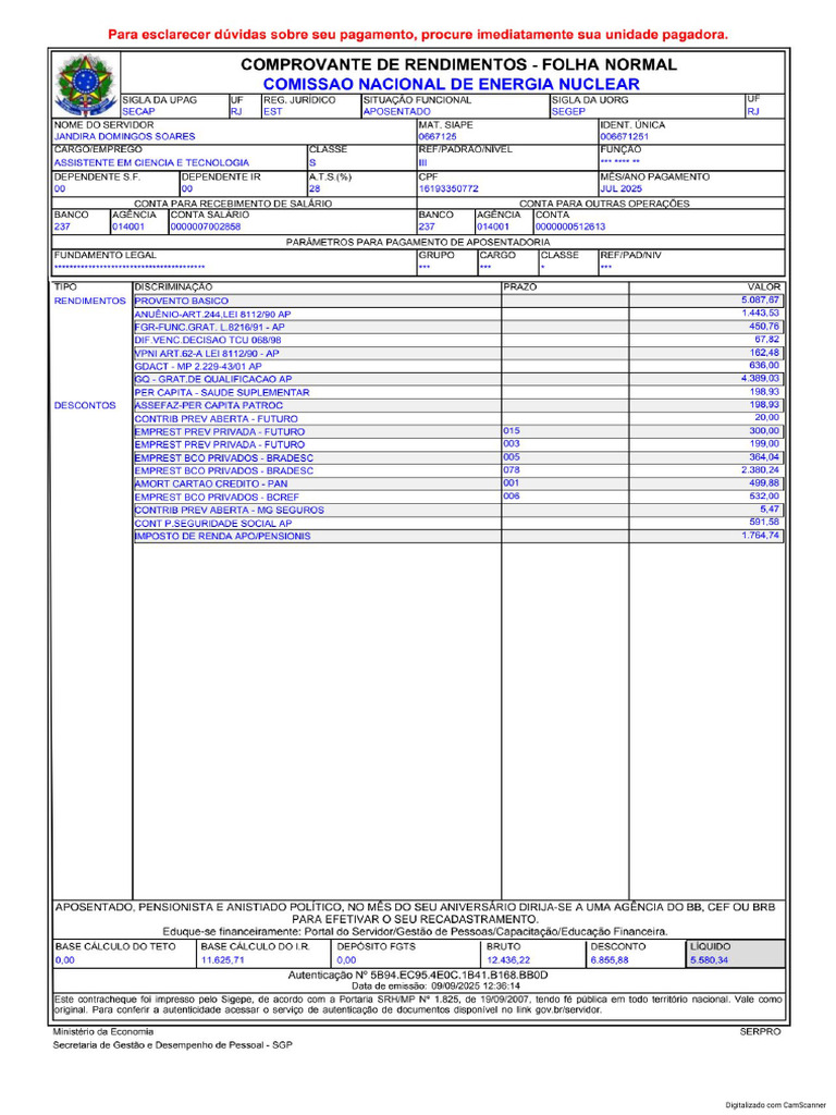 Contracheque 7 2025 | PDF
