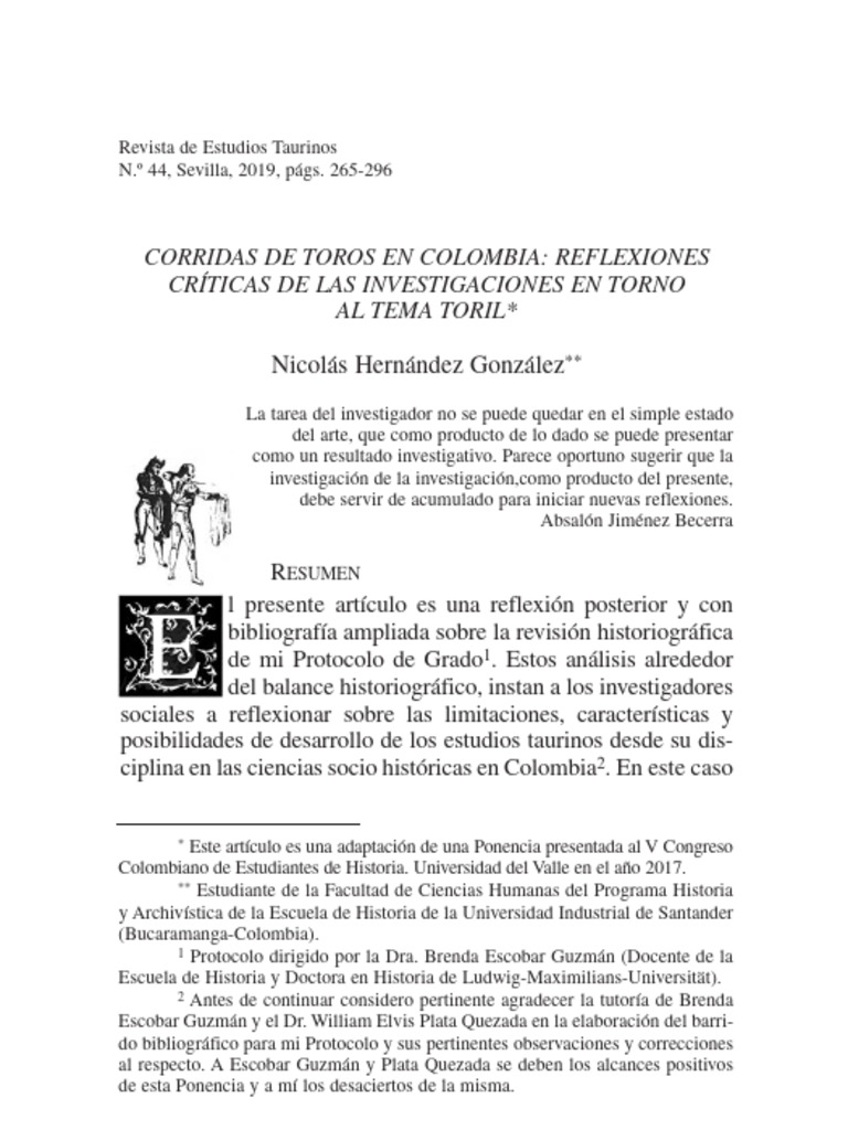 Corridas de toros en Colombia: análisis crítico | PDF | Toreo | Universidad