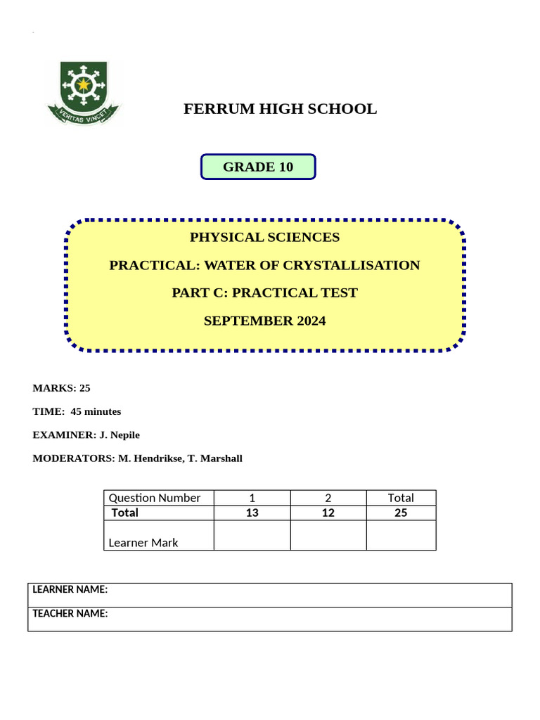 Grade 10 Physical Sciences Practical Test | PDF | Mole (Unit ...