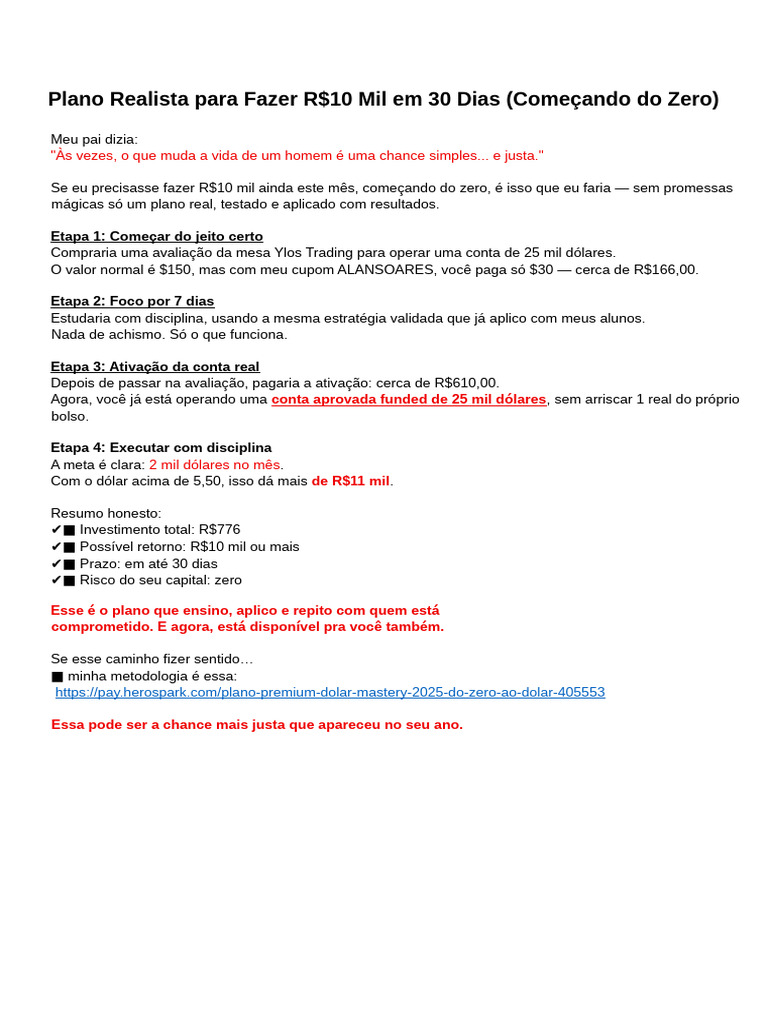 Como Fazer R$10 Mil em 30 Dias | PDF