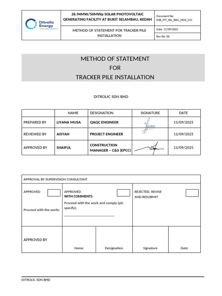 Tracker Pile Installation Method Statement | PDF | Surveying ...