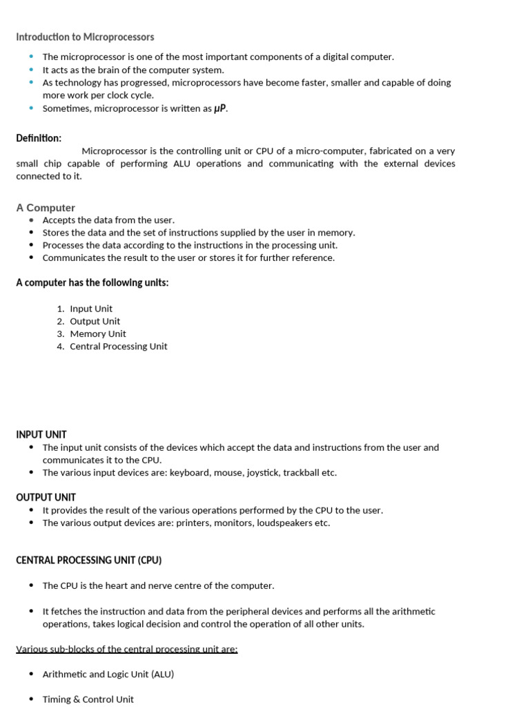Overview of Microprocessor Functionality | PDF | Central Processing ...