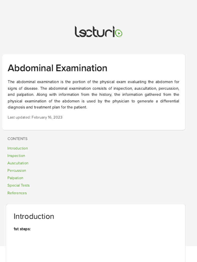 Comprehensive Guide to Abdominal Examination | PDF | Physical ...