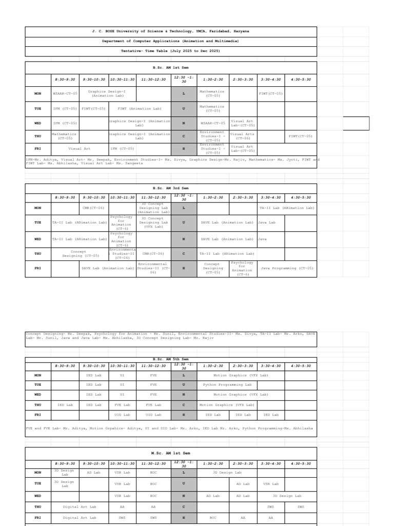 B.Sc. & M.Sc. AM Timetable 2025 | PDF | Multimedia | Communication Design