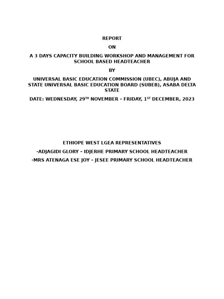 Capacity Building for Headteachers Workshop | PDF | Teachers | Learning