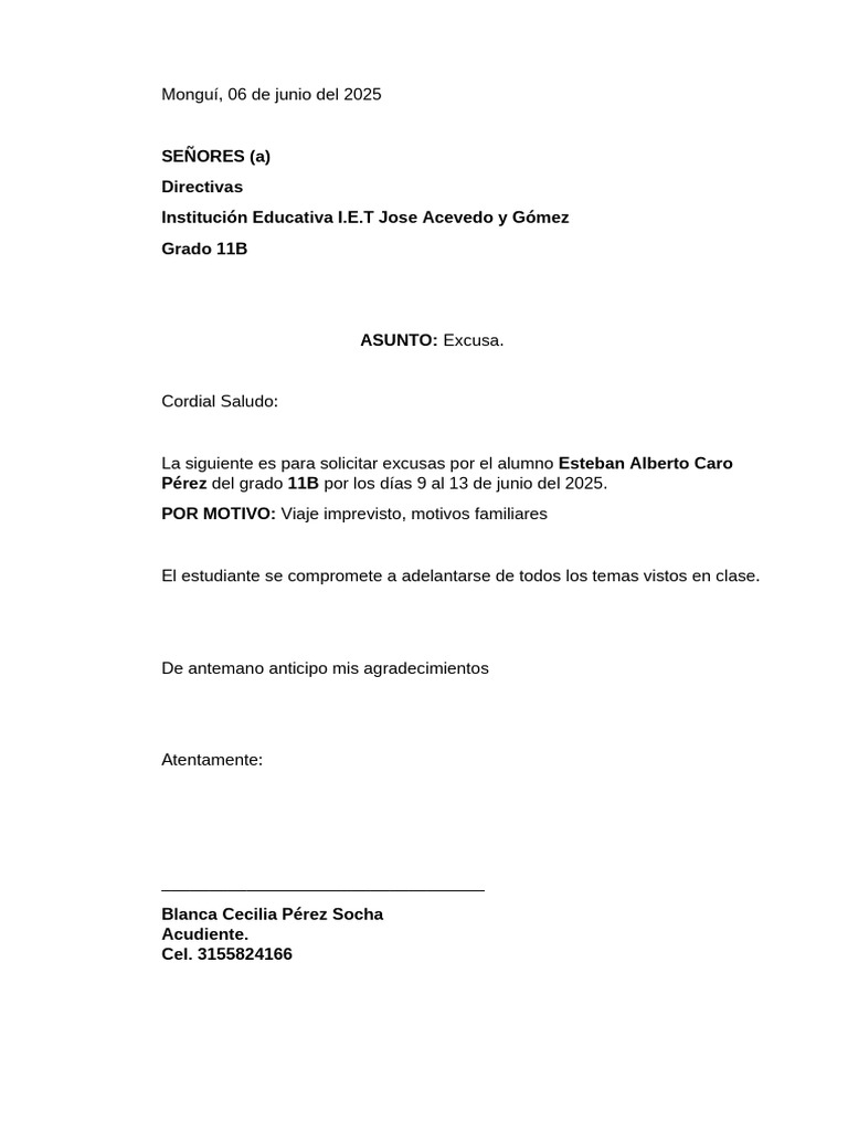 Excusa de Viaje | PDF