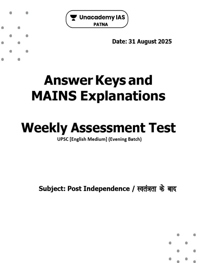 UPSC Pre Answer & Mains Solution PTN Post Independence English Evening ...