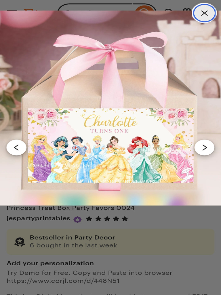 Princess Gable Box Label, Princess Treat Box Label, Princess Treat Box ...