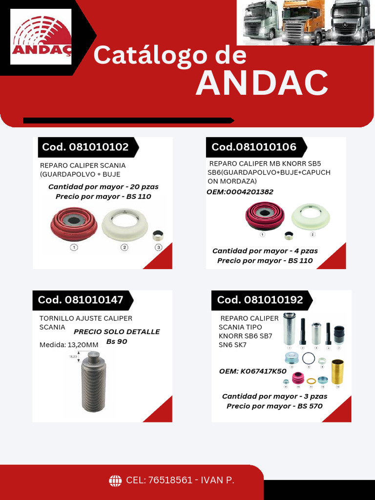 Catálogo de Repuestos Caliper ANDAC | PDF