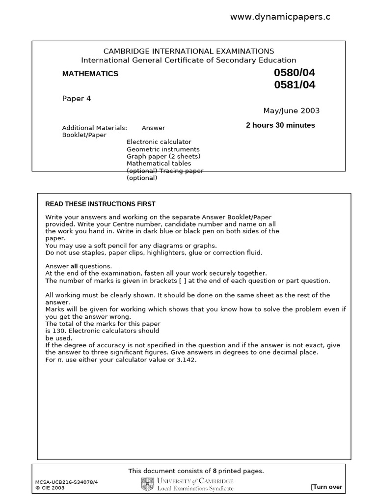 Main - Cambridge International Examinations Mathematics Paper 4 | PDF ...