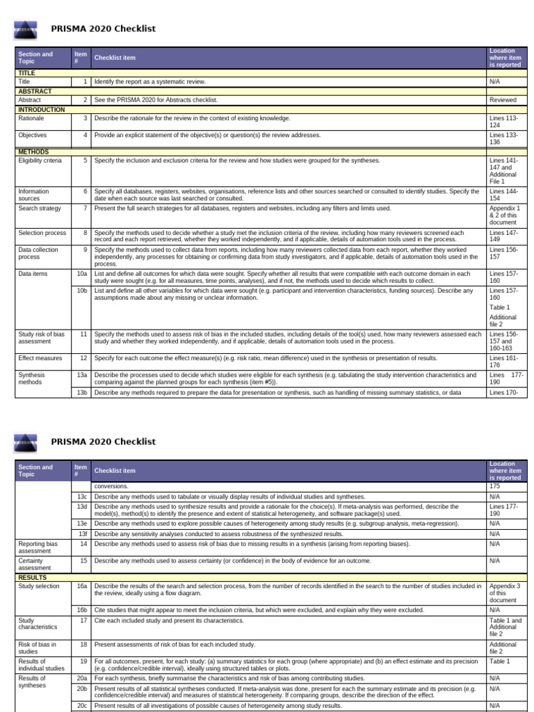 PRISMA 2020 Systematic Review Checklist | PDF | Health Research ...
