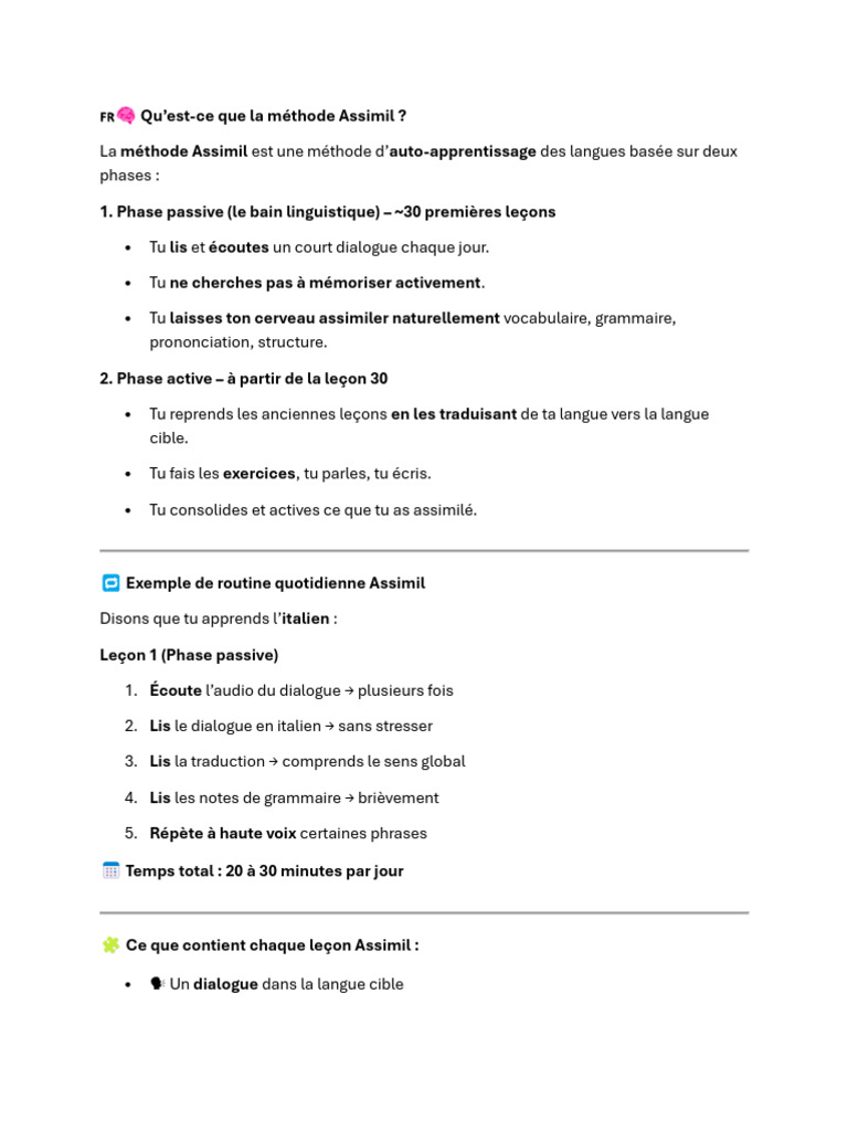 Méthode Assimil : Apprendre une langue facilement | PDF
