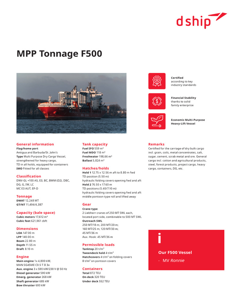 F500 Heavy-Lift Multi-Purpose Vessel | PDF | Tonnage | Shipping