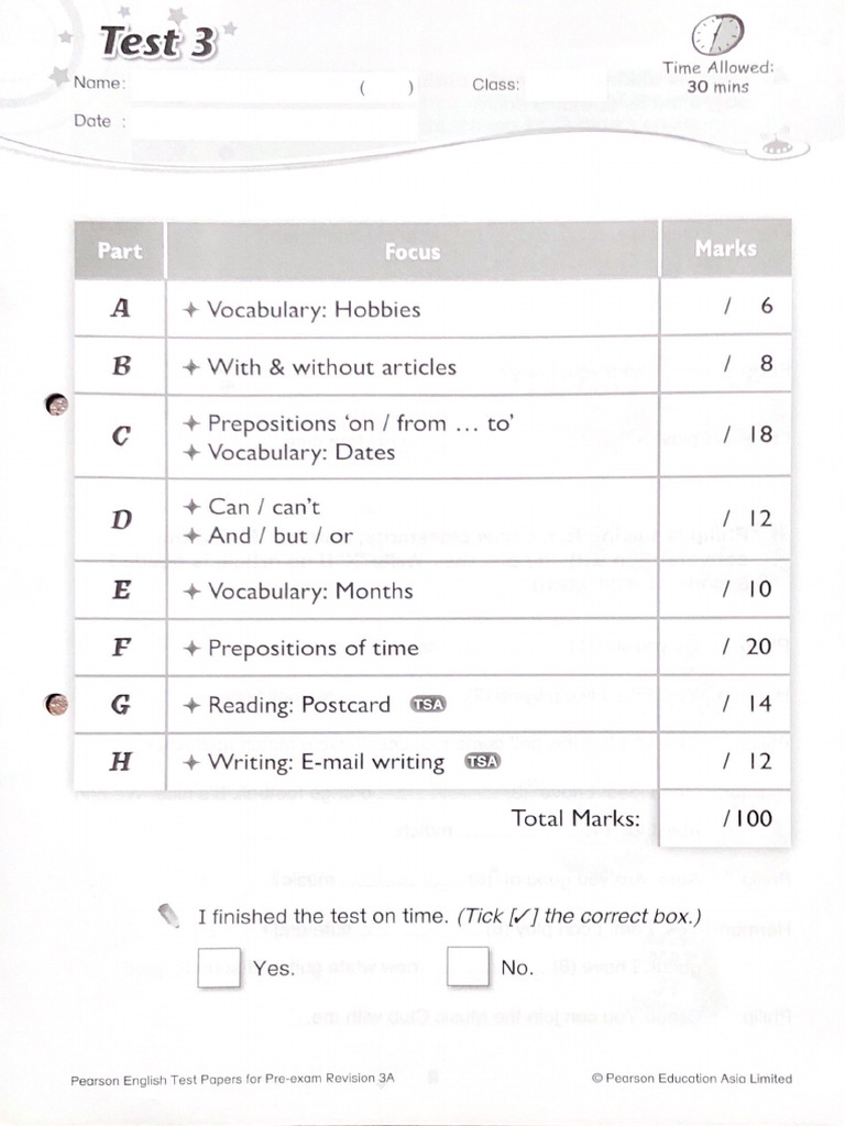 Primary 3A Test 3 | PDF