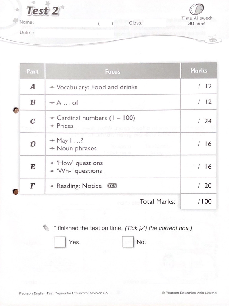 Primary 3A Test 2 | PDF