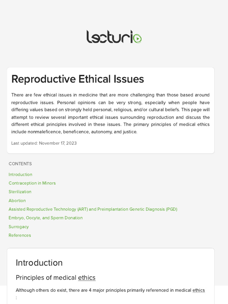 Reproductive Ethics in Medicine | PDF | Birth Control | Clinical Medicine