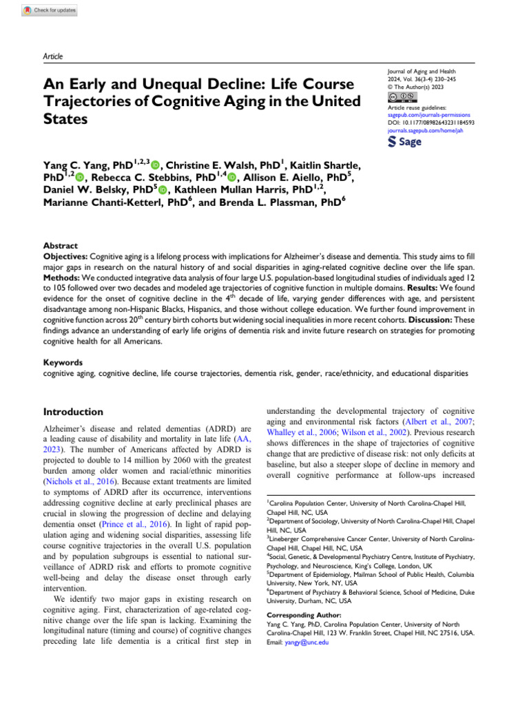 Cognitive Aging Trajectories in the U.S. | PDF | Dementia | Cohort Study