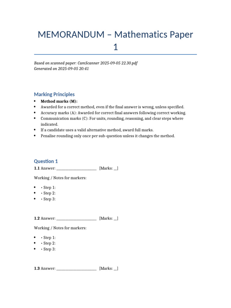 Mathematics Paper Marking Guide | PDF | Mathematics