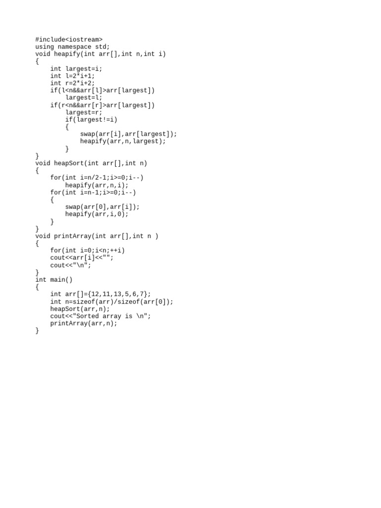 Heap Sort Implementation in C++ | PDF