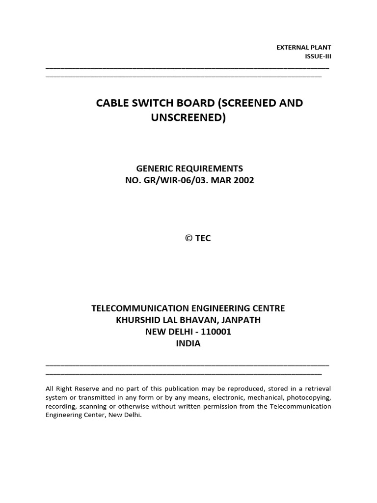 Cable Switch Board Technical Requirements | PDF | Electrical Conductor ...