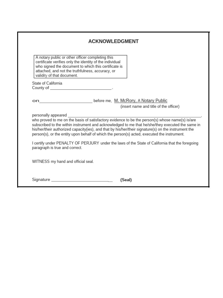 Notary Signature Acknowledgment Example | PDF