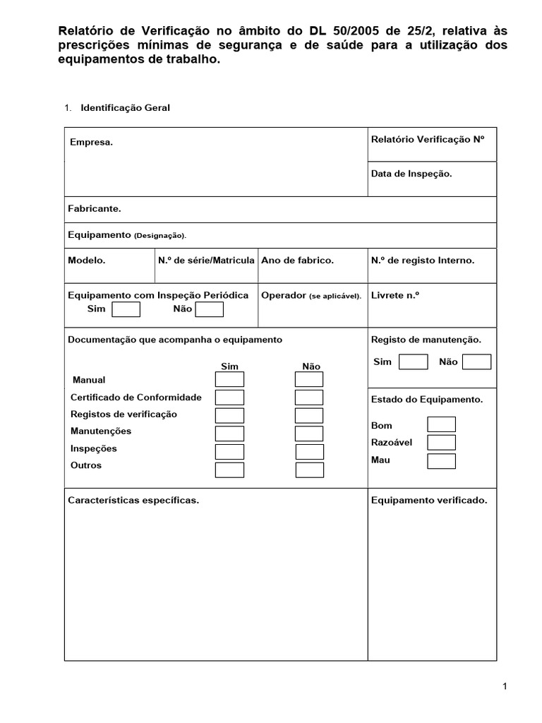 Verificação de Equipamentos DL 50/2005 | PDF
