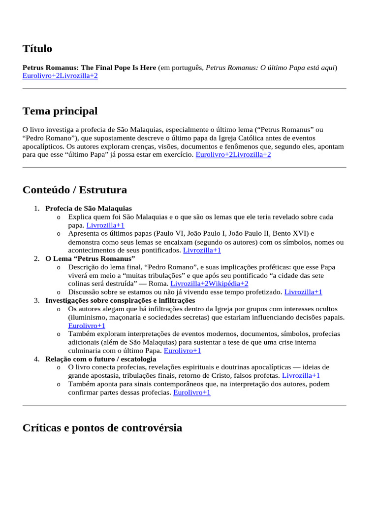 Petrus Romanus - The Final Pope Is Here | PDF | Livro do Apocalipse | Papa