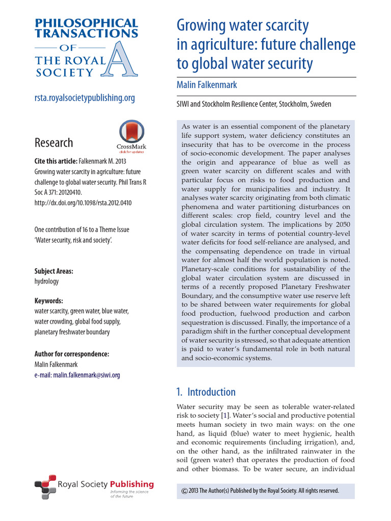 Water Scarcity in Agriculture: Future Risks | PDF | Water Scarcity ...