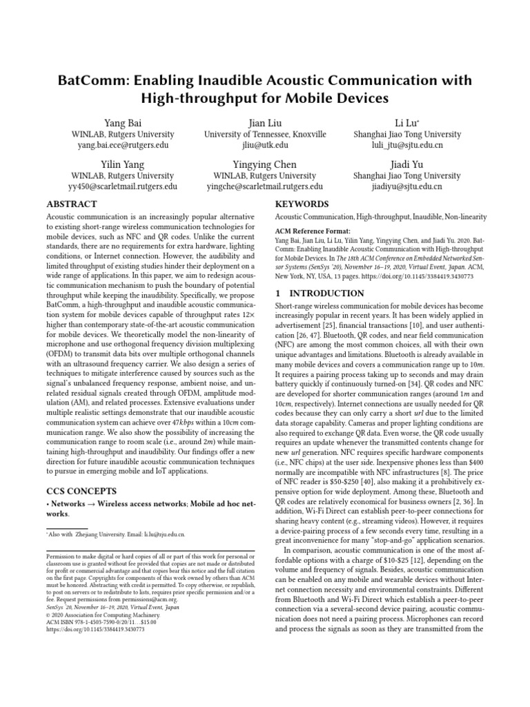 BatComm Enabling Inaudible Acoustic Communication With High-Throughput ...