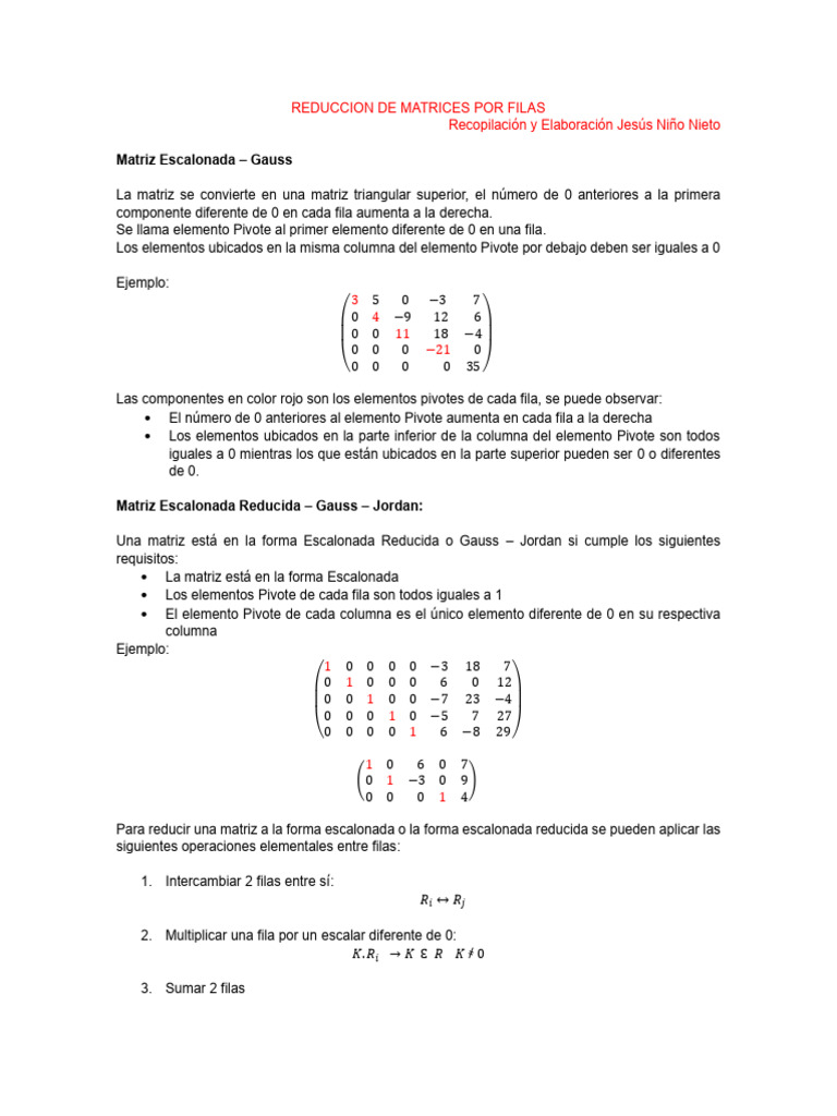 Reducción de Matrices por Filas | PDF | Sistema de ecuaciones lineales ...