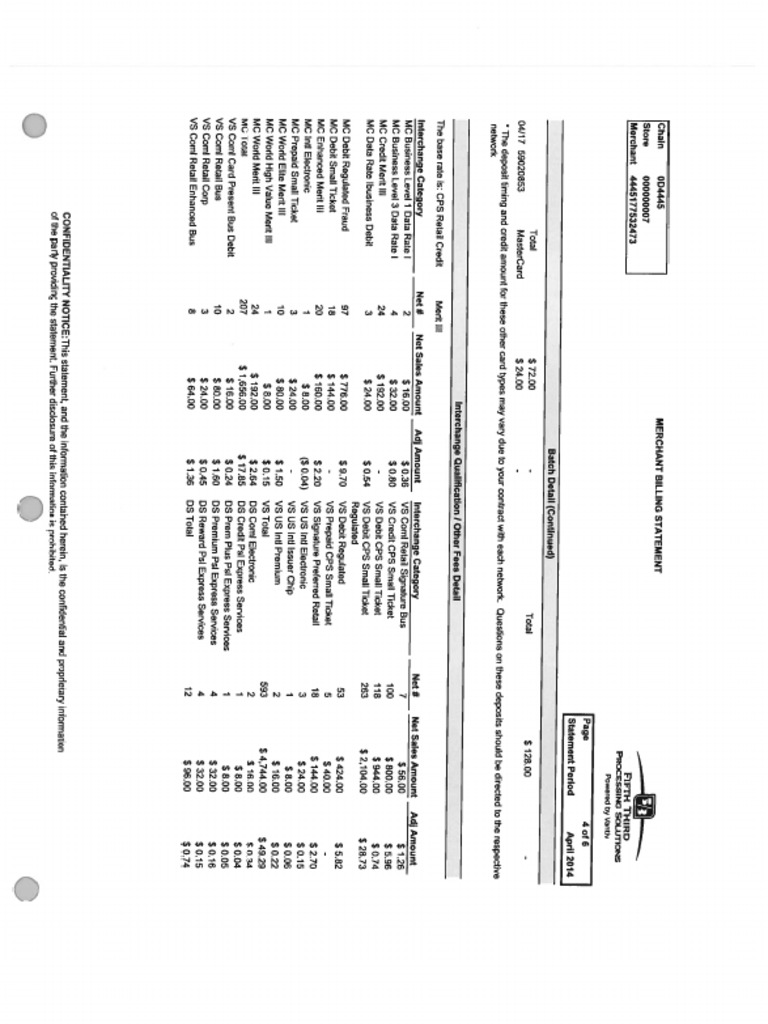 Vantiv Merchant Billing Statement | PDF