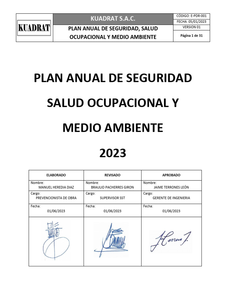 Plan Anual de Seguridad y Salud 2023 | PDF | Seguridad y salud ...