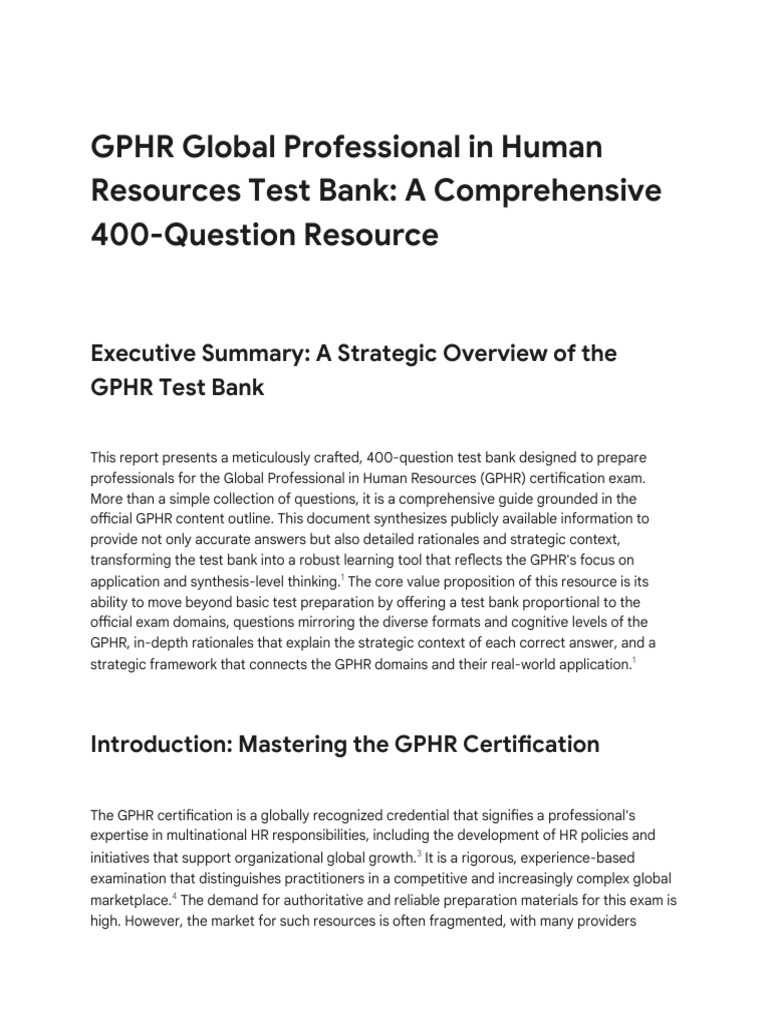 GPHR Exam Prep: 400-Question Test Bank | PDF | Cost Of Living | Incentive