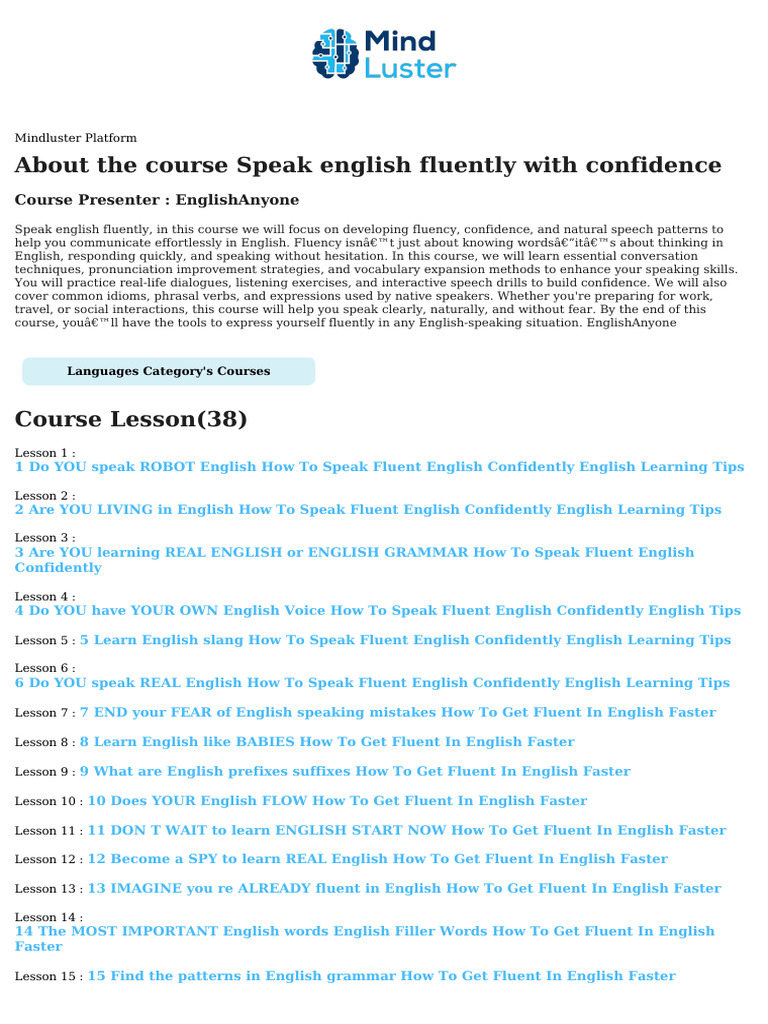 Speak English Fluently With Confidence Course Content | PDF | Fluency ...