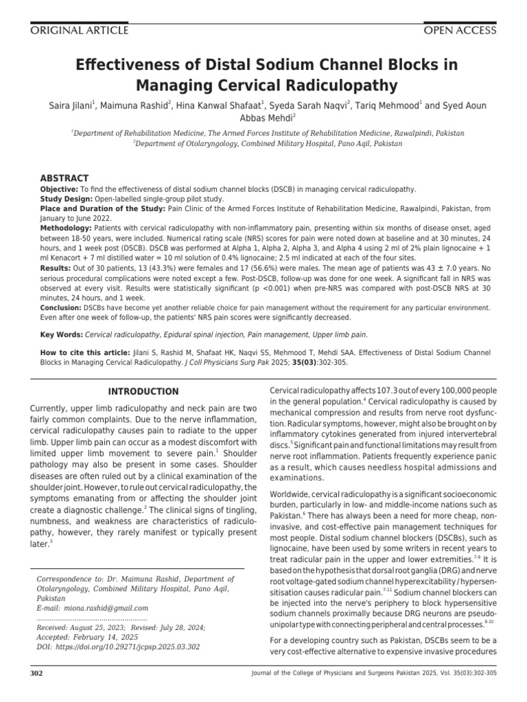 Distal Sodium Channel Blocks for Cervical Radiculopathy | PDF | Nervous ...