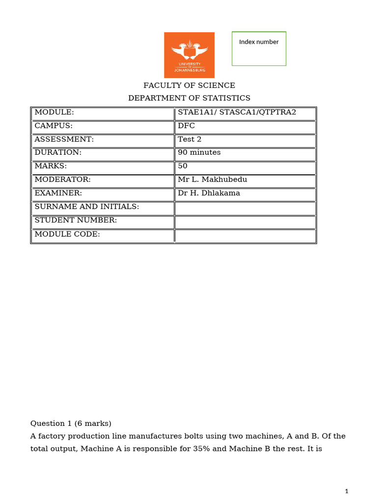 Test 2 - Semester 1 2023 Memo | PDF | Errors And Residuals | Estimation ...